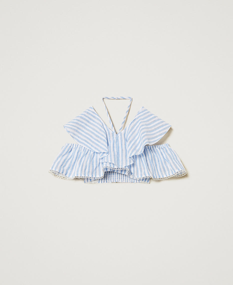 Jacquard muslin top with flounces Paper Blue/Ice Stripes Girl 251GJ2471_12208_S0