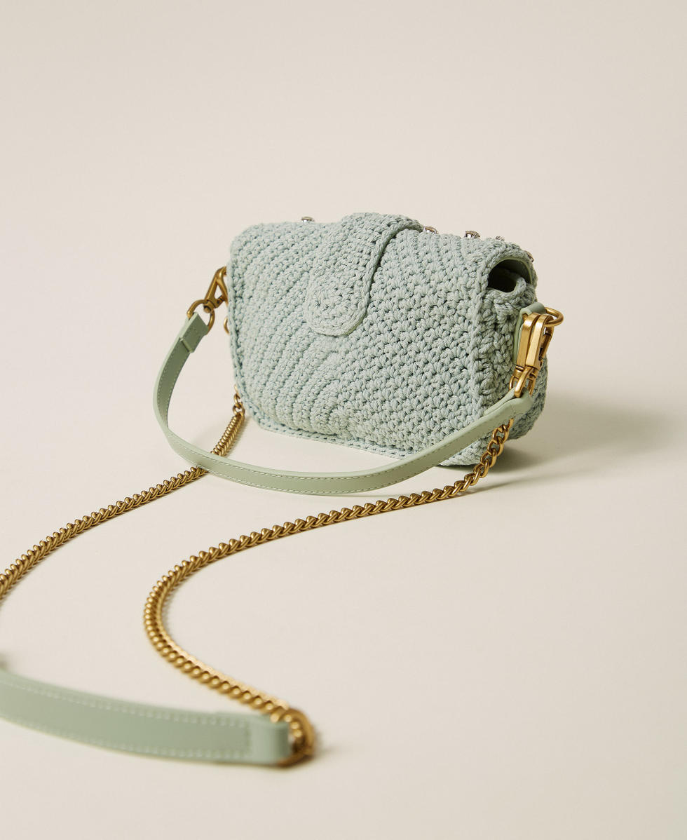 Crochet shoulder bag with rhinestones Aqua Blue Woman 261TB7490_13162_03