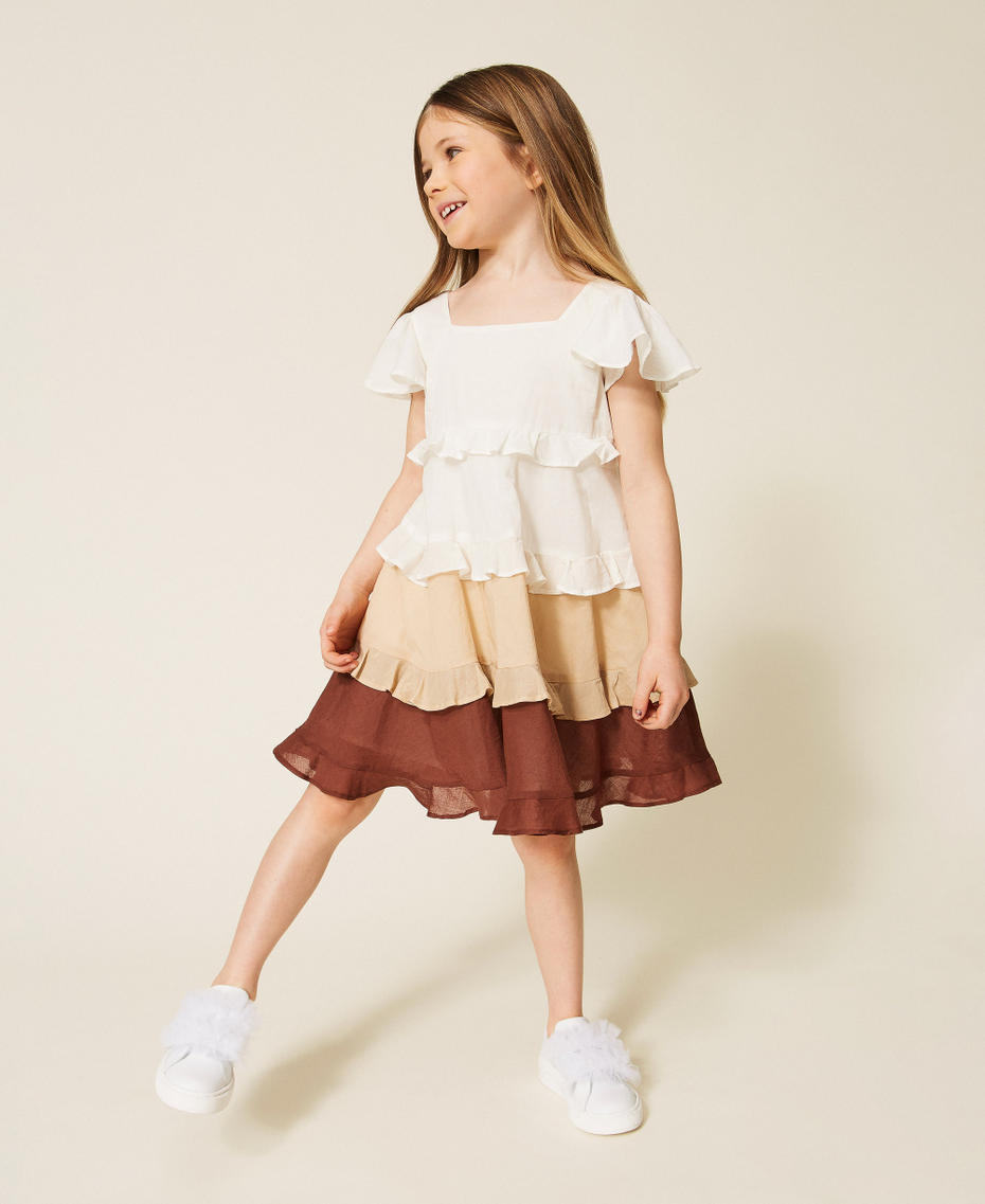 Abito corto baby in mussola multicolor Multicolor Off White / Beige "Safari" / Marrone"Dark Root" Bambina 261GB2110_13309_01