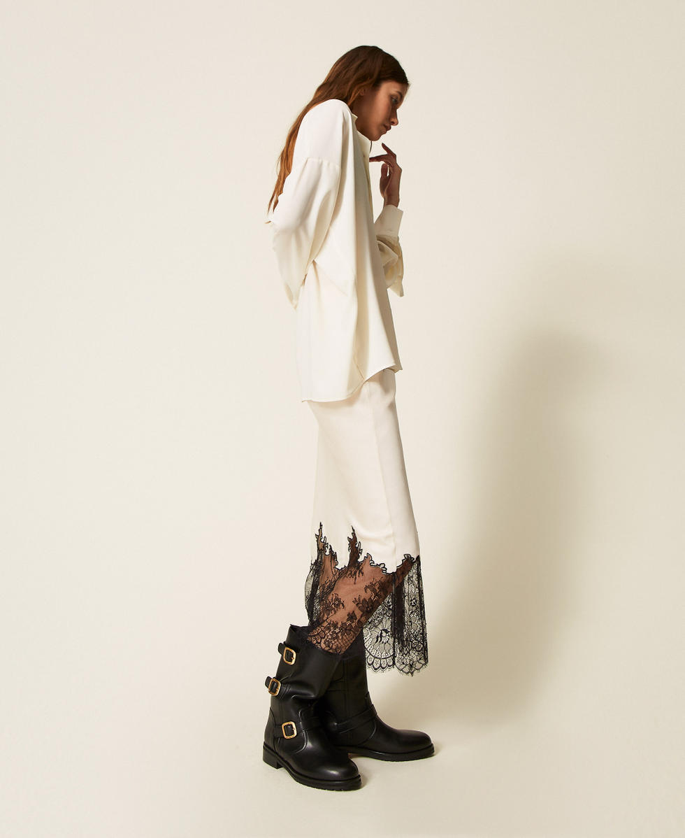 Oversize-Hemd aus recyceltem Cr&ecirc;pe de Chine Wei&szlig; Schnee Frau 252AP2142_00282_T0