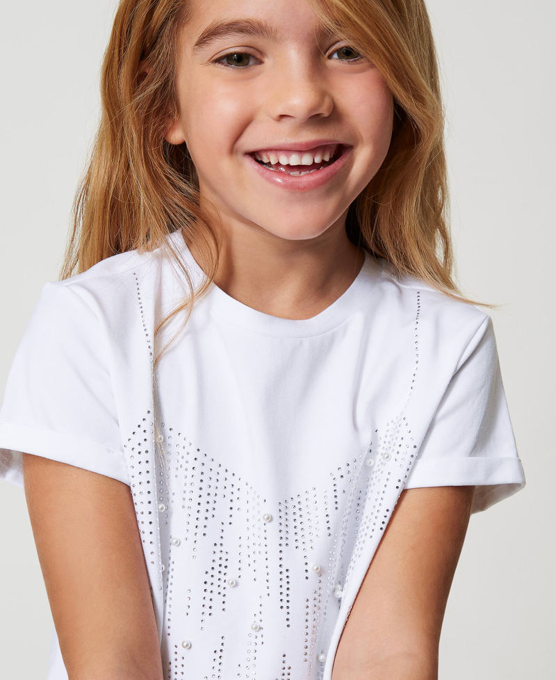 T-shirt avec strass et perles