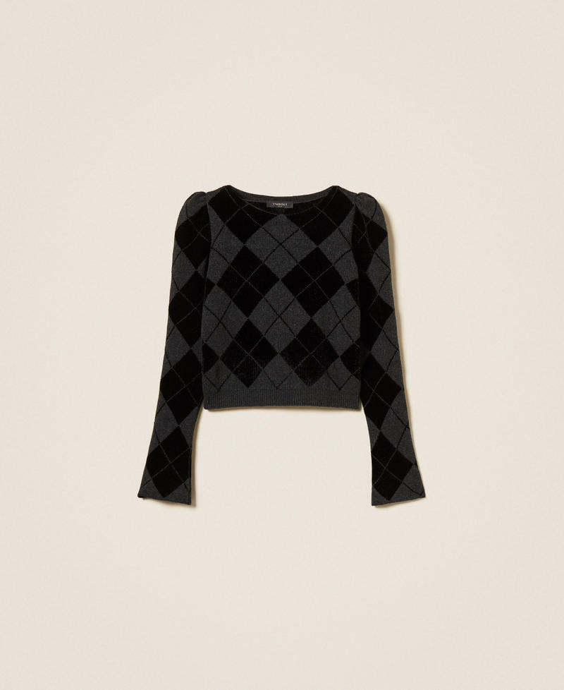 Diamond pattern jumper with inlays Two tone Charcoal/Black Woman 252TS3370_11247_S0
