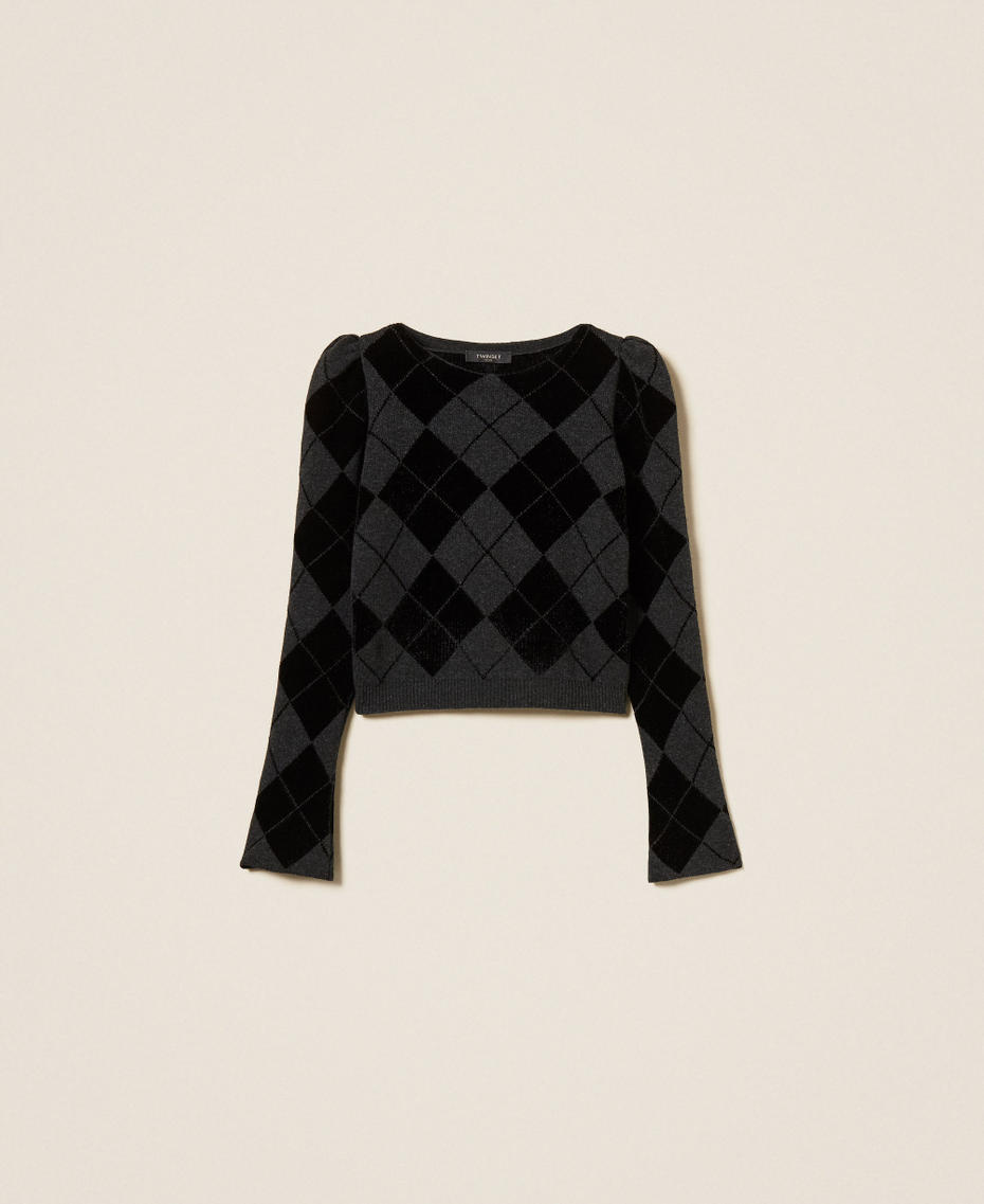 Diamond pattern jumper with inlays Two tone Charcoal/Black Woman 252TS3370_11247_S0
