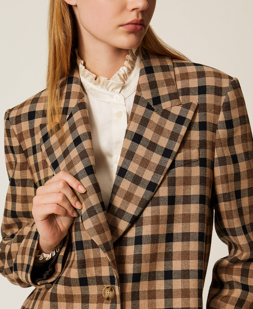 Cappotto in misto lana check Check Cammello / Nero Donna 252TT2430_12885_05