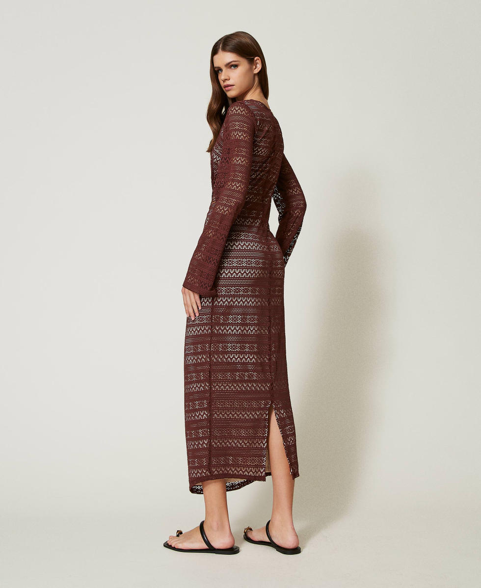 Maxikleid aus Stoff mit Durchbruchmuster Brown Stone Frau 251LB2GDD_12133_03