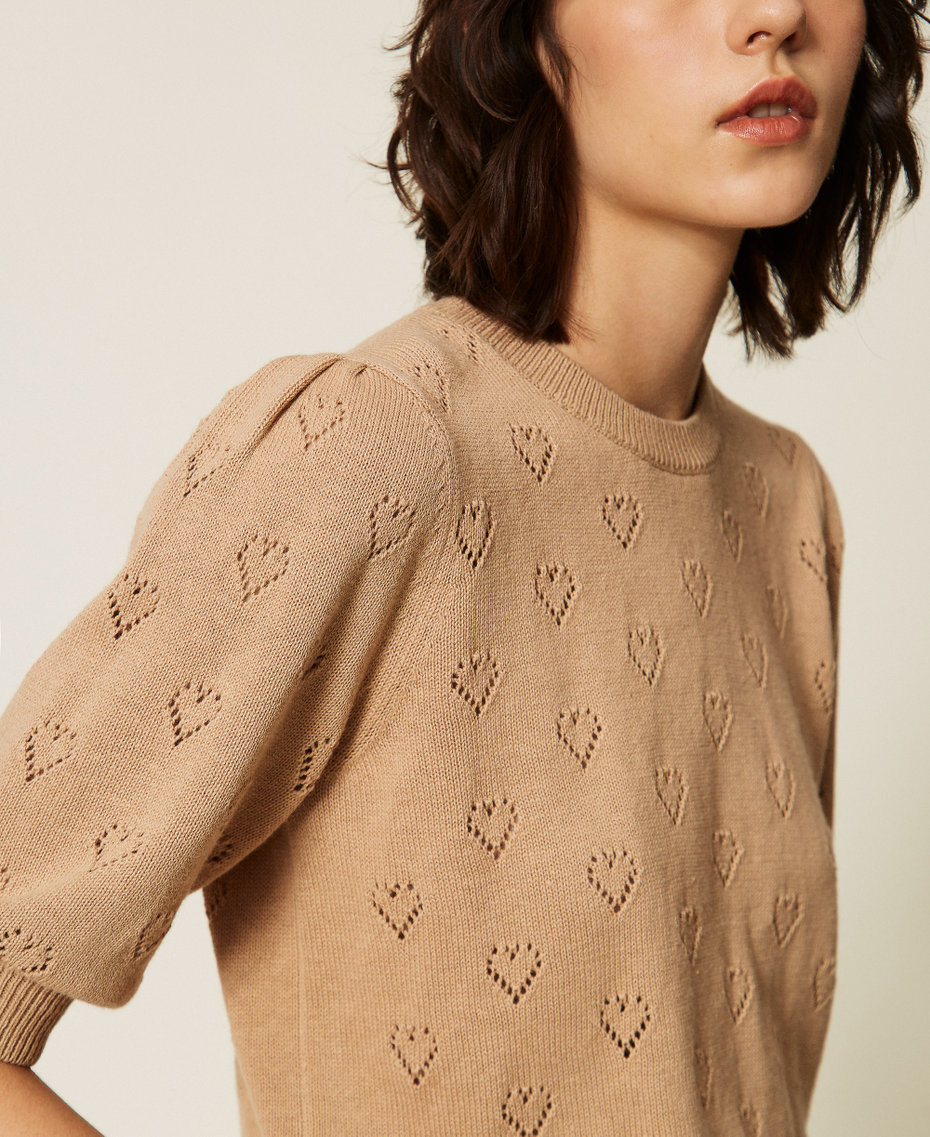 Jumper with heart pattern Light "Tobacco Brown" Woman 262TP3020_13732_PD