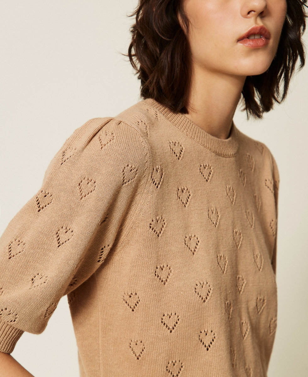 Pull avec motif de c&oelig;urs Marron "Tobacco Brown" Clair Femme 262TP3020_13732_PD