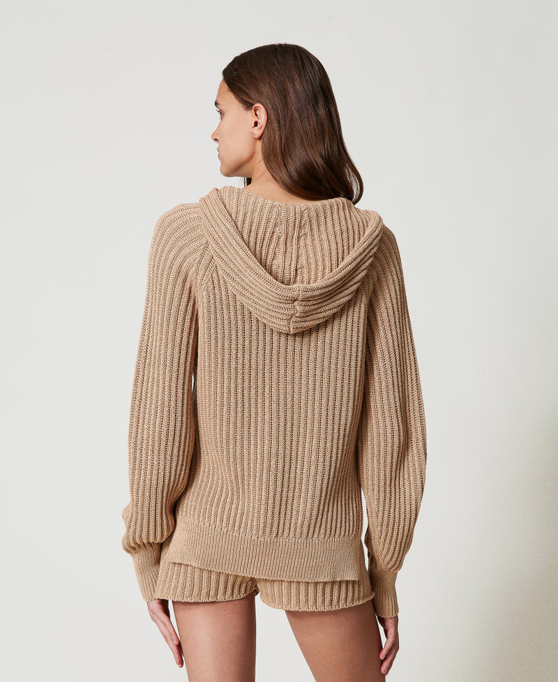 Maglia a costine con cappuccio Beige "Rope" Scuro Donna 251TP3203_12262_03
