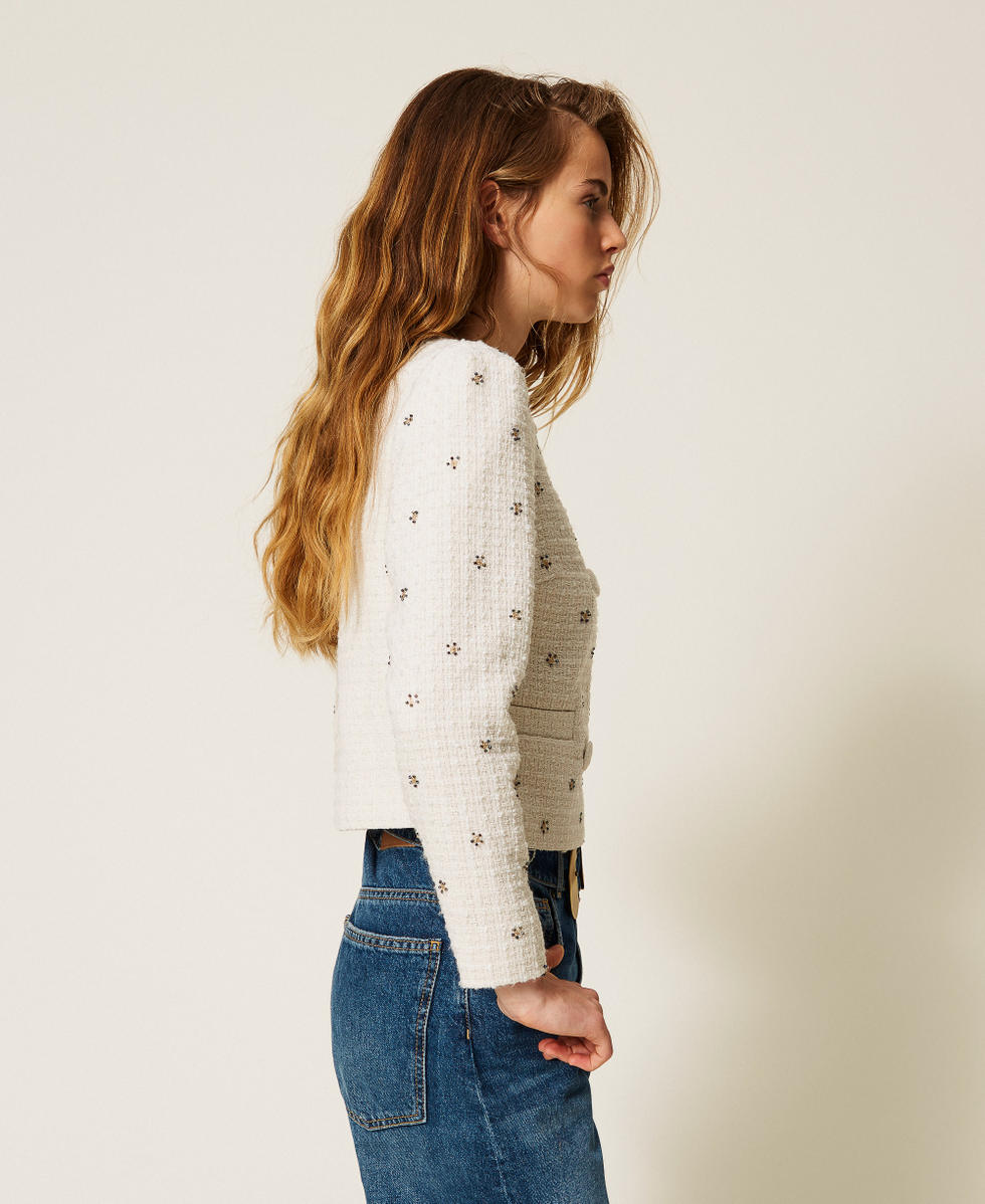 Boucl&eacute; jacket with embroidery White Snow Woman 252AP2131_00282_02