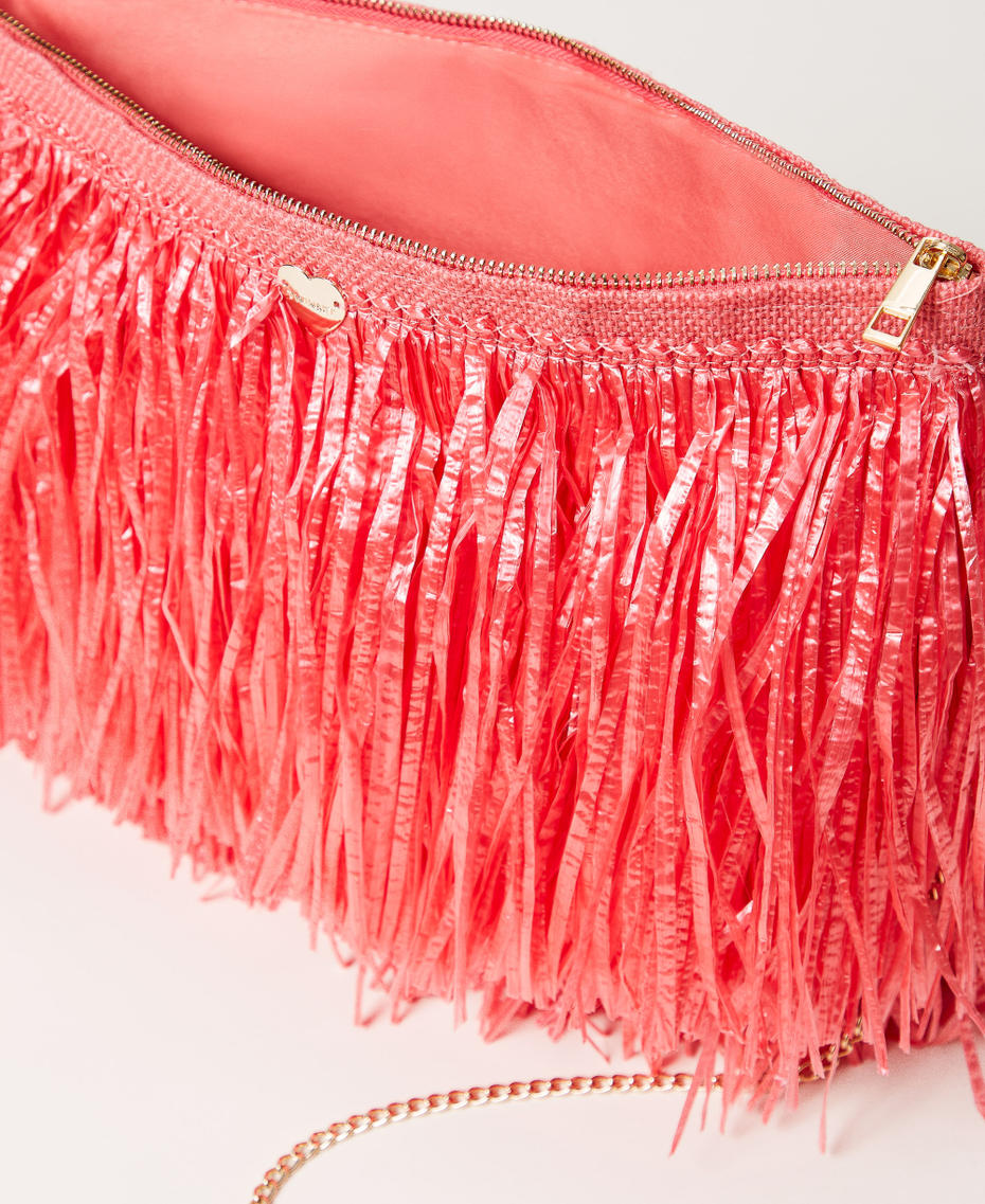 Jute shoulder bag with fringes Coral Sunset Woman 251LM8AEE_12360_04