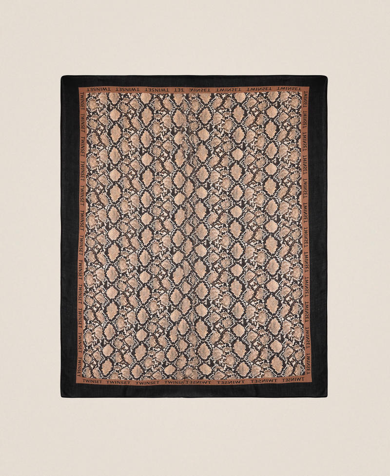 Kefiah with logo and animal print "Dune" Beige Python Print Woman 262LI4BRR_13705_05