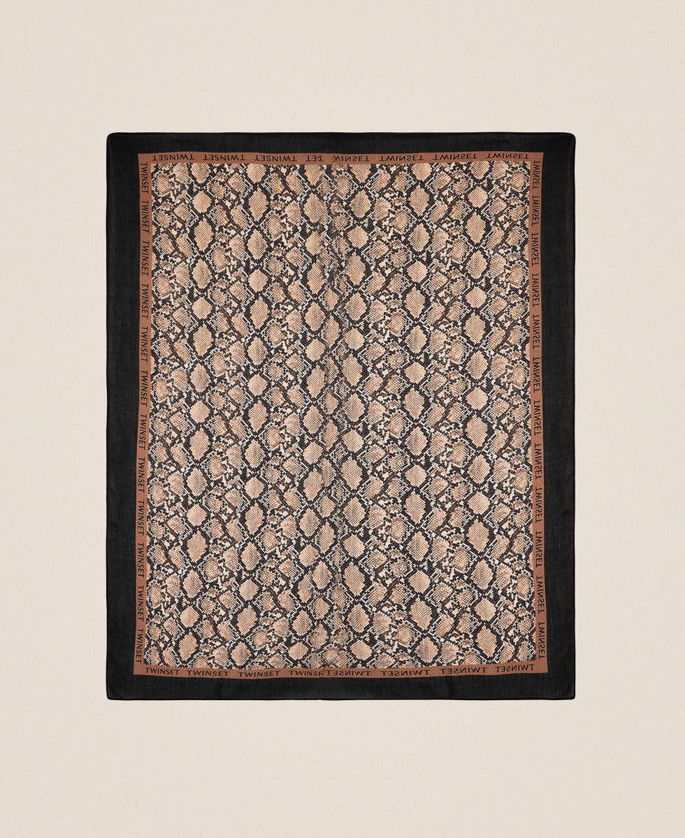 Kefiah with logo and animal print "Dune" Beige Python Print Woman 262LI4BRR_13705_05