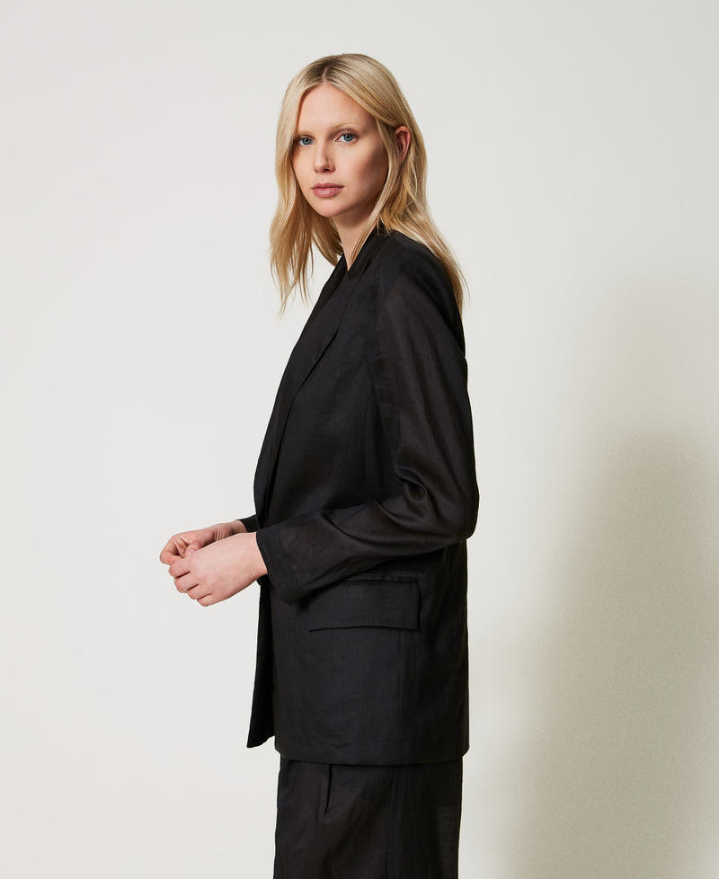 Blazer aus Ramie Schwarz Frau 251TF2030_00006_02