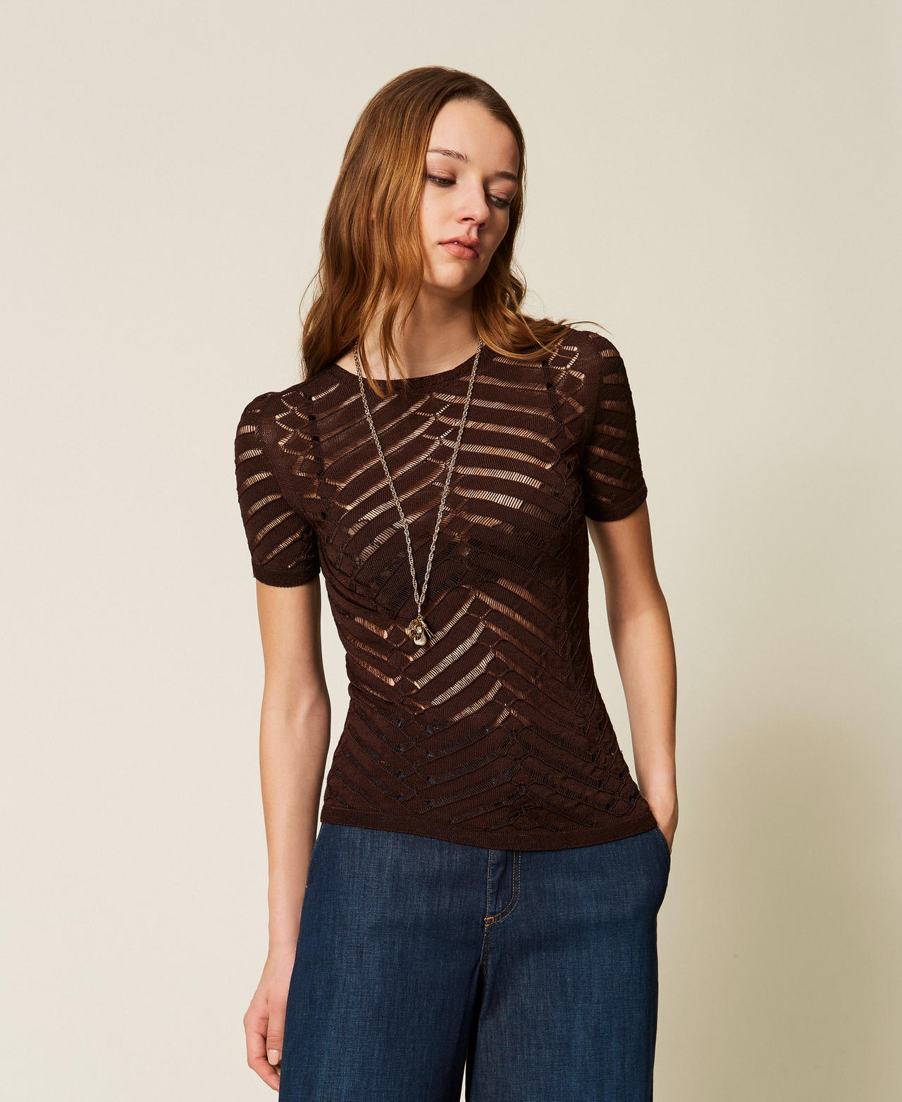 Pull ajust&eacute; &agrave; chevrons Coffee Liqueur Femme 261TT3101_12110_02