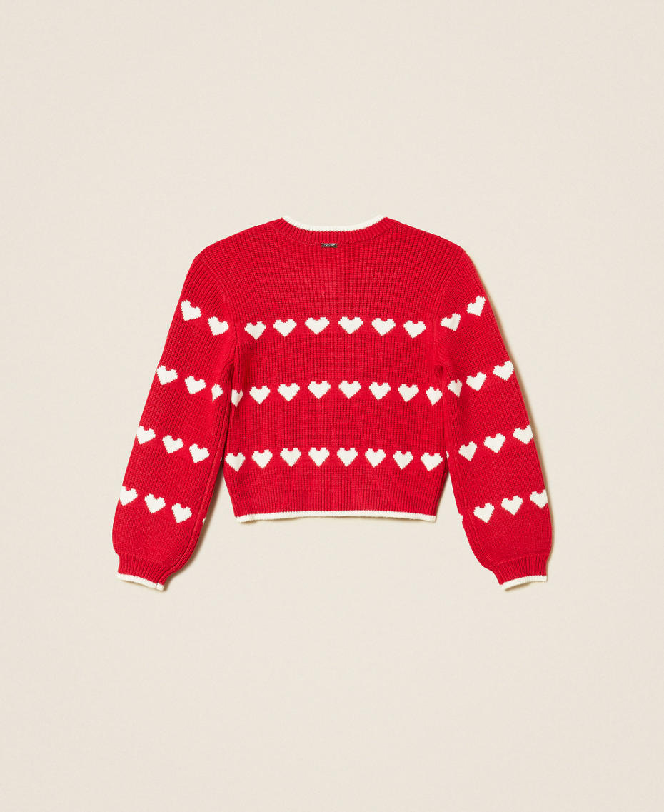 Baby&acute;s cardigan with jacquard heart pattern "Magenta" Red/"Snow" White Girl 262GB3033_13793_S1
