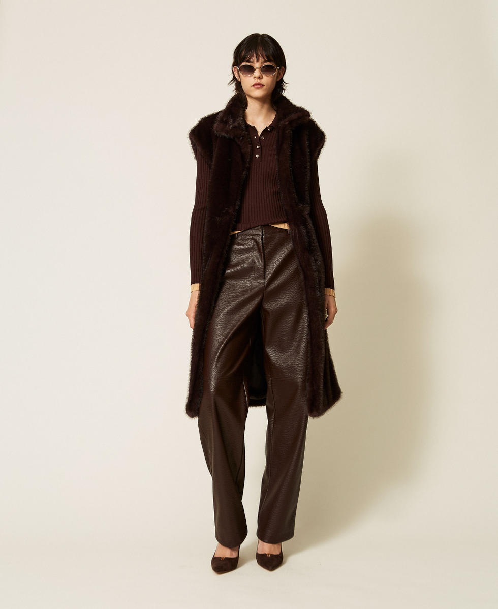Rib-knit polo jumper Two-tone Chocolate Plum/"Iced Coffee" Brown Woman 262AP3212_13760_T0