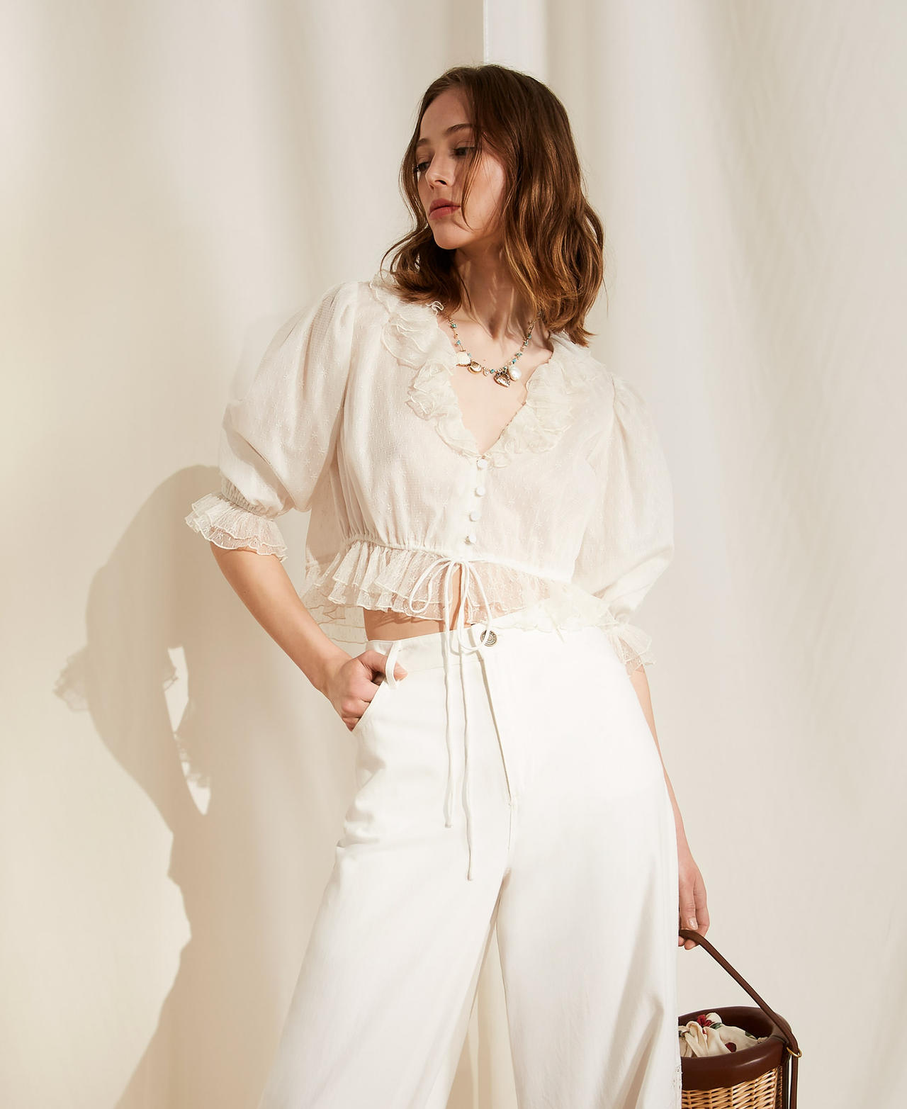 Floral tulle shirt Woman, White | TWINSET Milano
