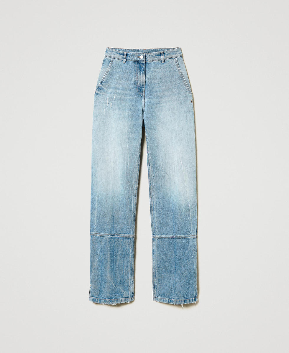 Wide leg jeans with seams Woman, Blue | TWINSET Milano Wide leg jeans with seams Woman, Blue | TWINSET Milano