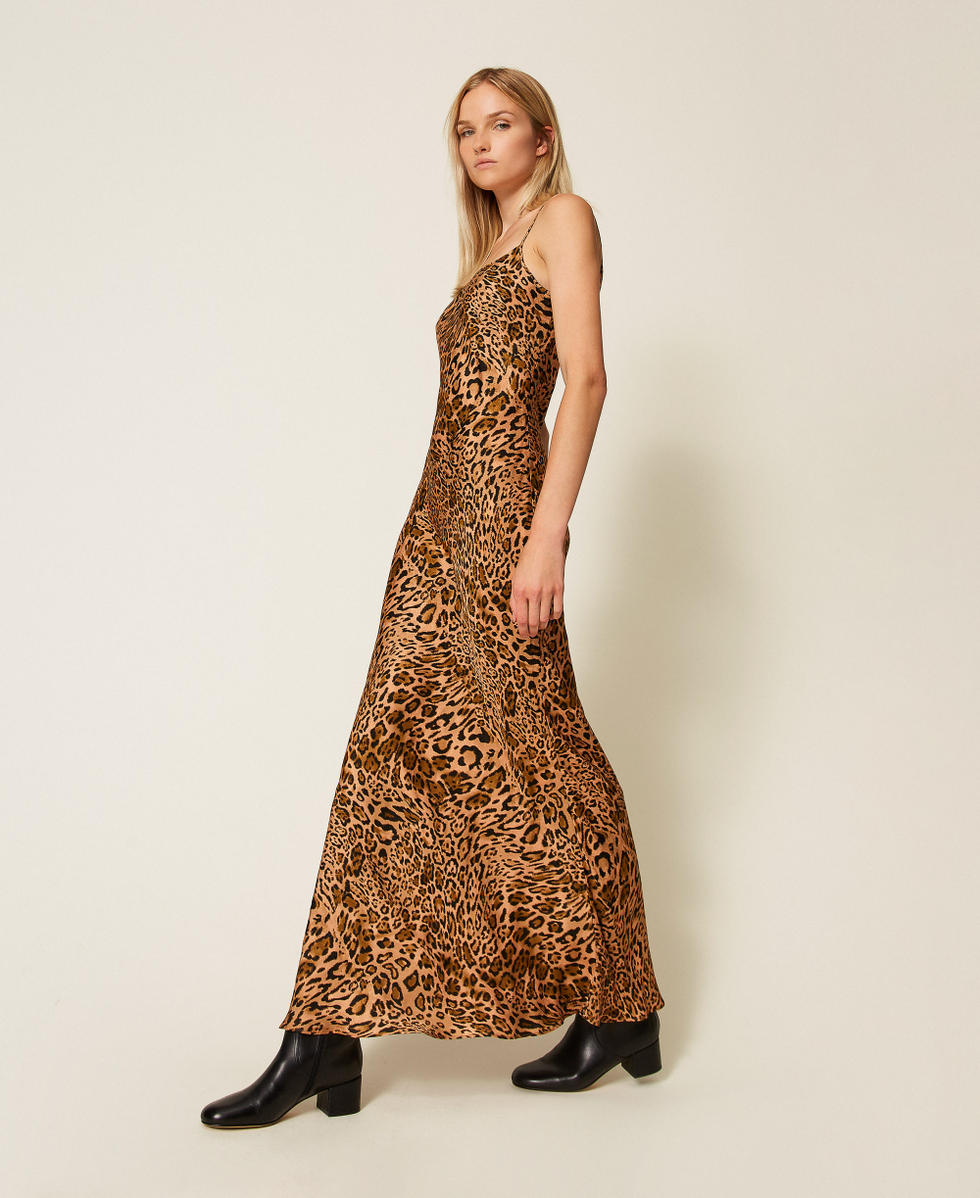 Robe longue jacquard avec imprim&eacute; animalier Imprim&eacute; Animalier Coffee/Marron &laquo;&nbsp;Land&nbsp;&raquo; Femme 252TP2477_12737_02