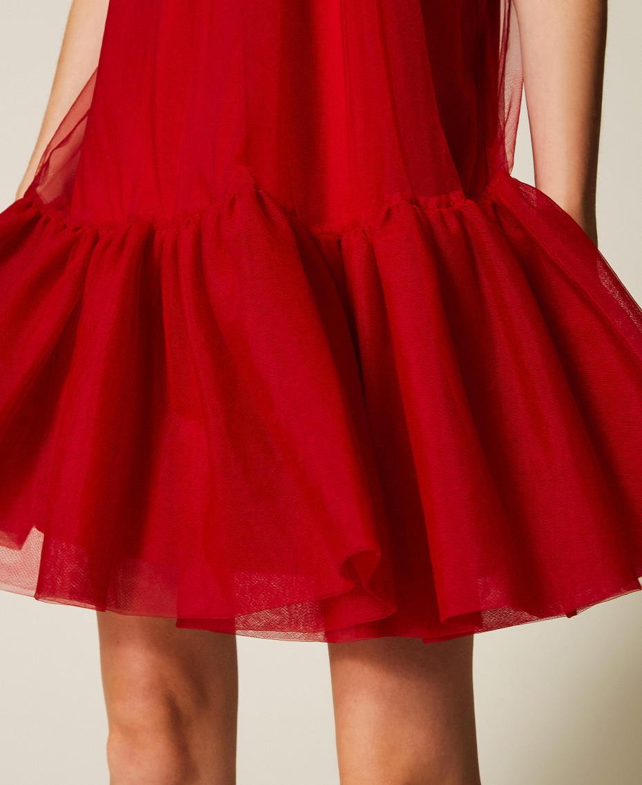 Short tulle dress with flounce Cherry Red Woman 252AT2091_00034_04