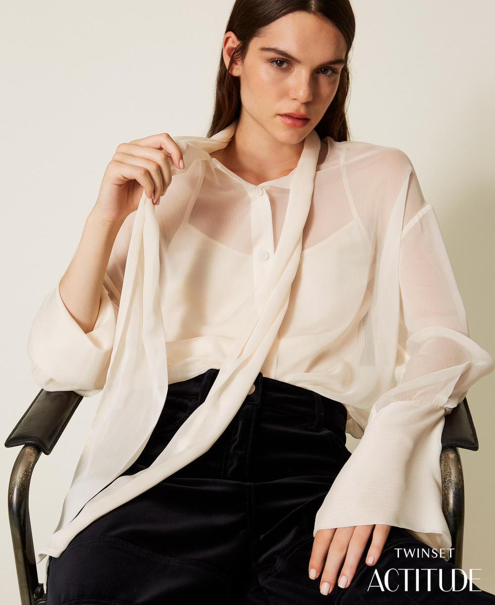 Voile shirt with sash neck