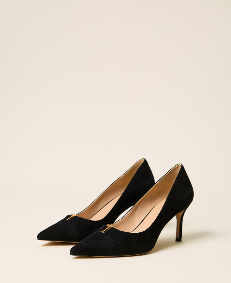 Pumps aus Veloursleder mit Logo Schwarz Frau 262TCP014_00006_02