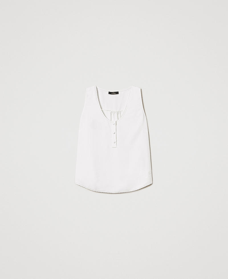 Embroidered cr&ecirc;pe de Chine top Sugar White Woman 251AP2240_00632_S0