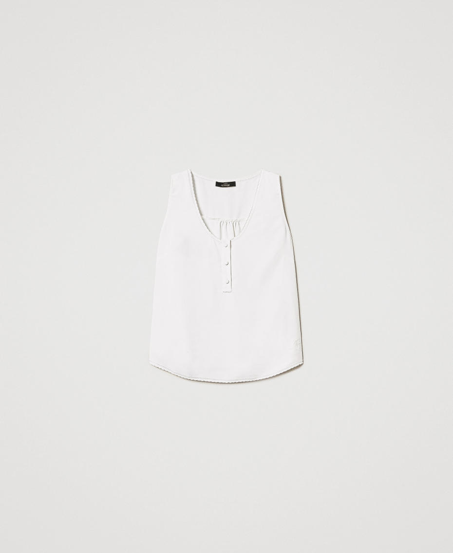 Embroidered cr&ecirc;pe de Chine top Sugar White Woman 251AP2240_00632_S0