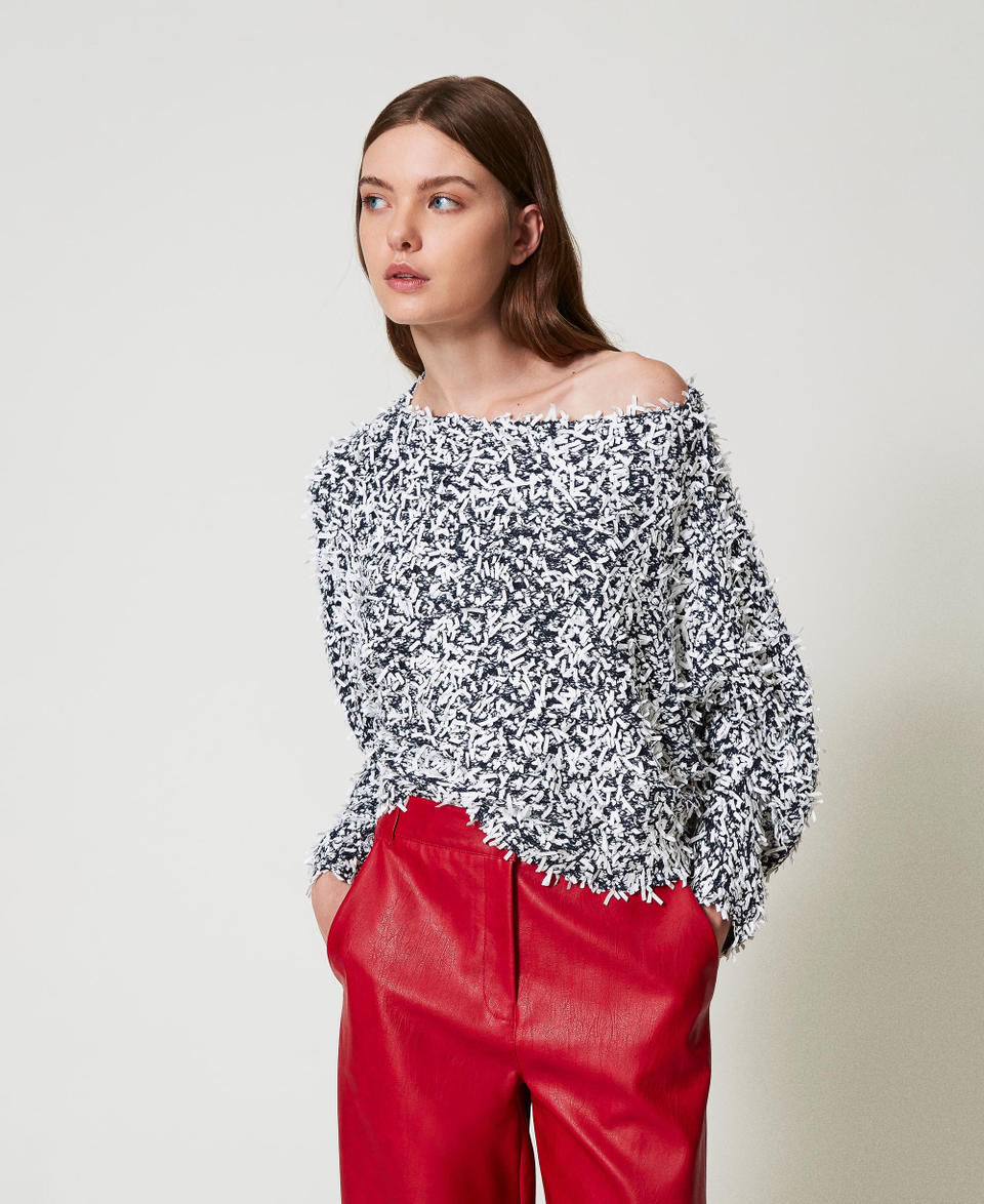 Curly yarn jumper Two-tone Deep Blue/Papers Woman 251AP3200_12191_01