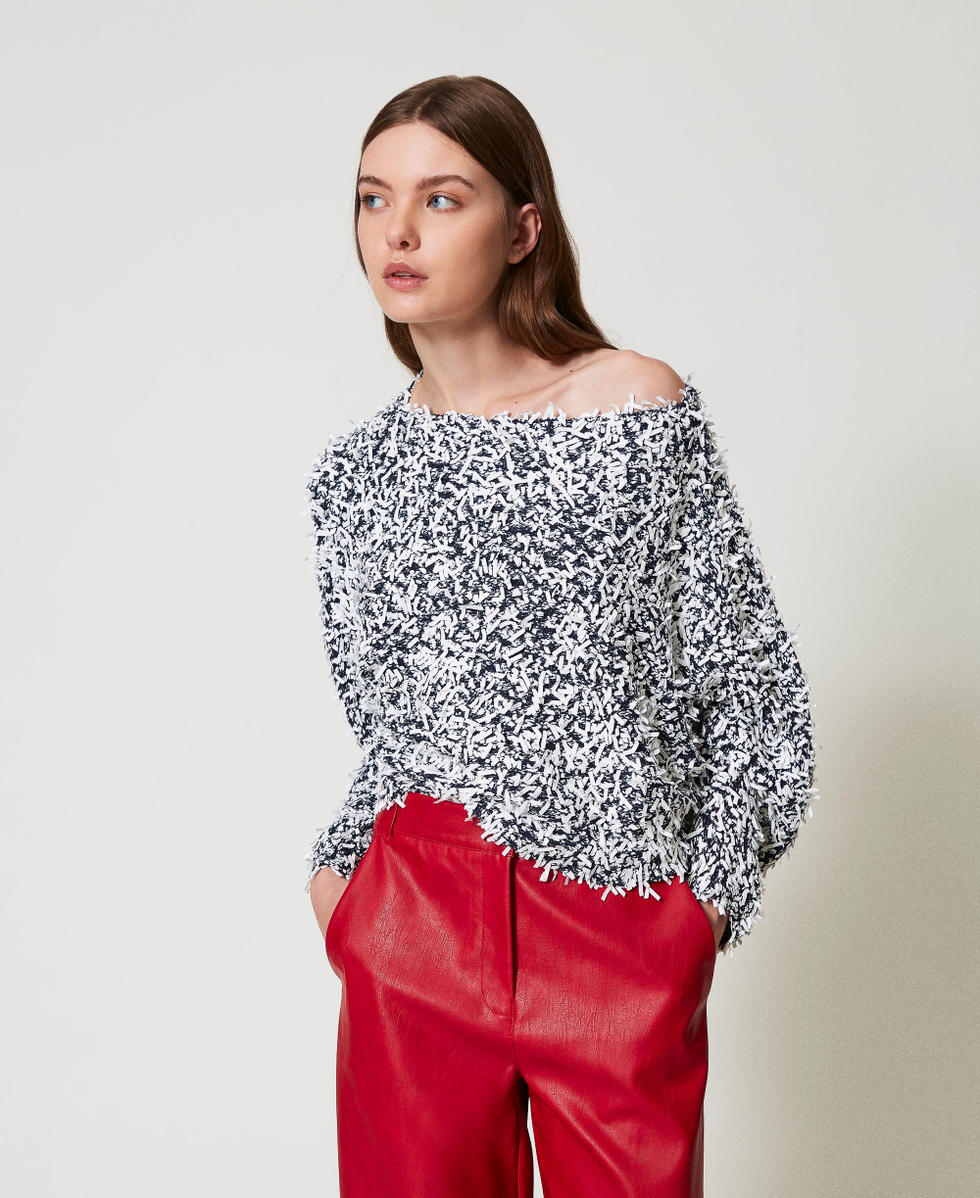 Curly yarn jumper Two-tone Deep Blue/Papers Woman 251AP3200_12191_01