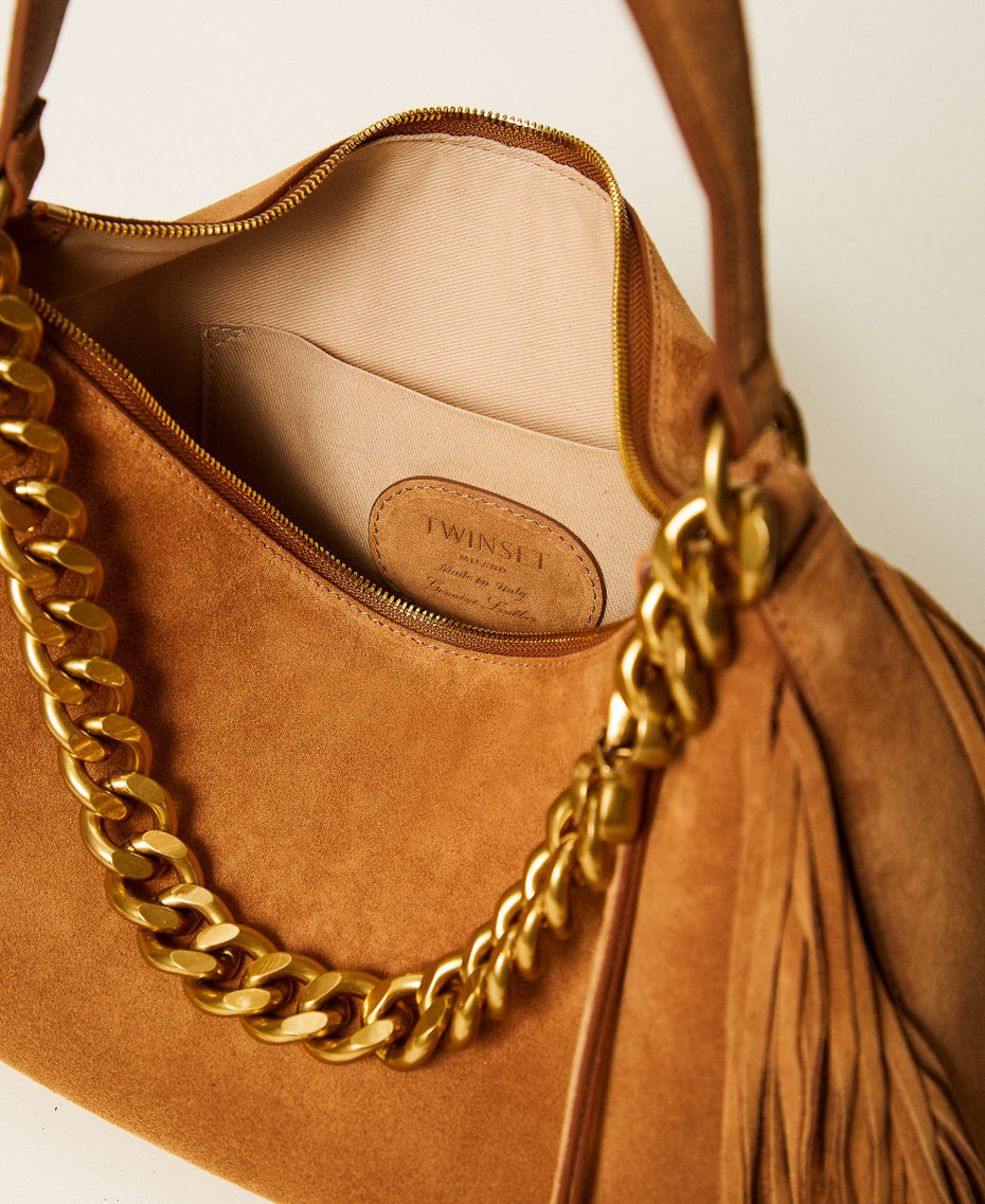Large Liliane suede bag with fringes "Bubinga Wood" Brown Woman 262TB7204_11061_04