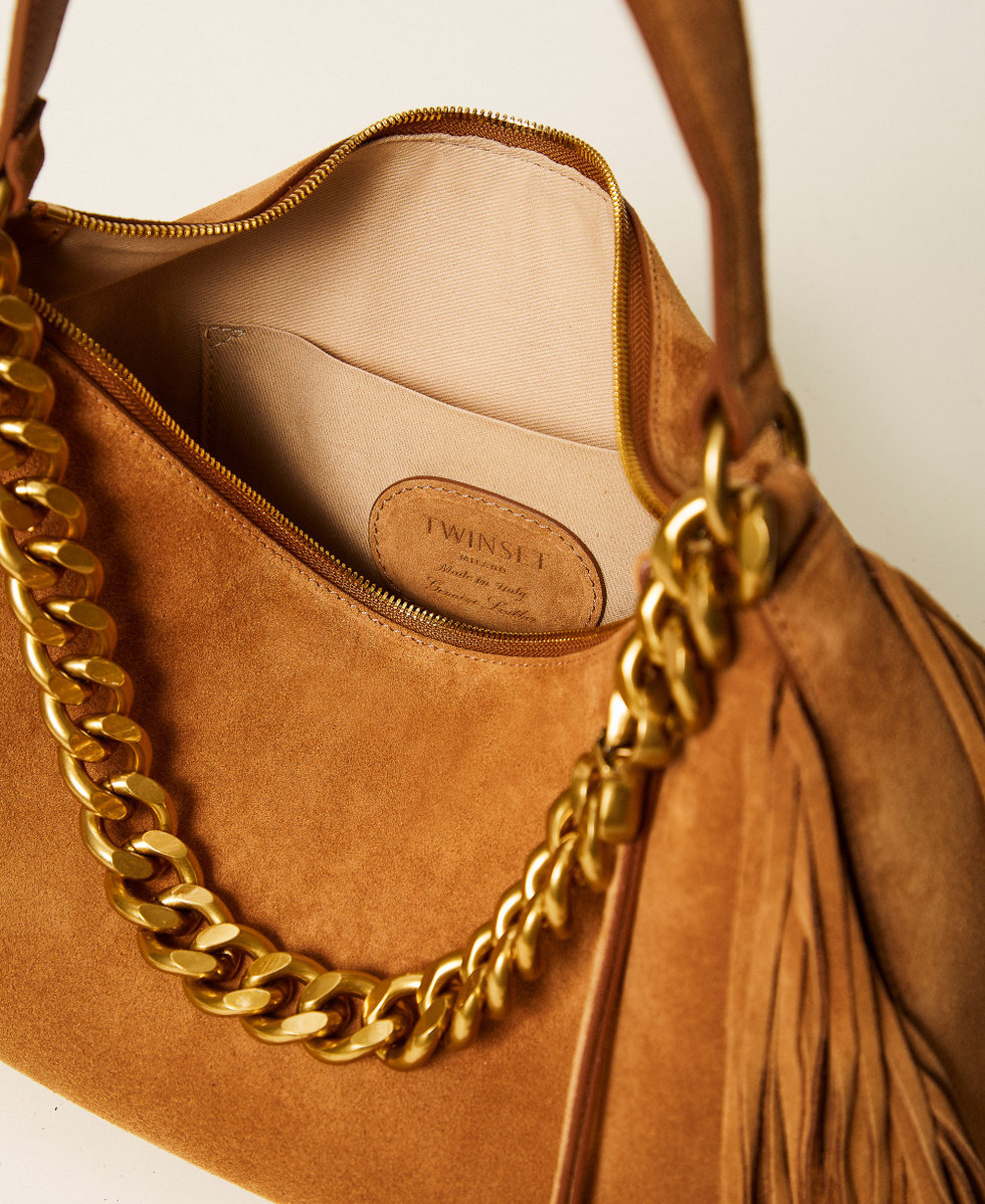 Grand sac Liliane en cuir velours avec franges Marron &laquo;&thinsp;Bubinga Wood&thinsp;&raquo; Femme 262TB7204_11061_04