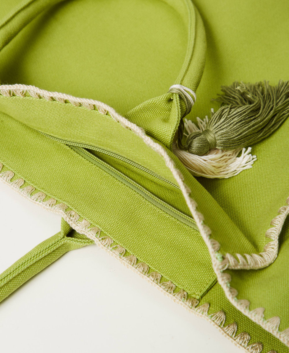 Canvas shopper bag with embroidery Green Grenoble Woman 251LB7AFF_12131_04