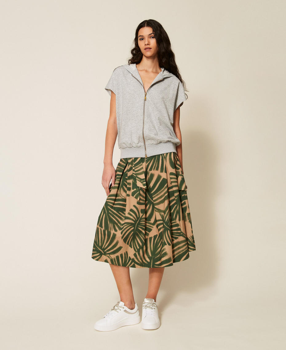 Midirock aus Popeline mit Print Jungle-Print Frau 261LL2TBB_13301_01