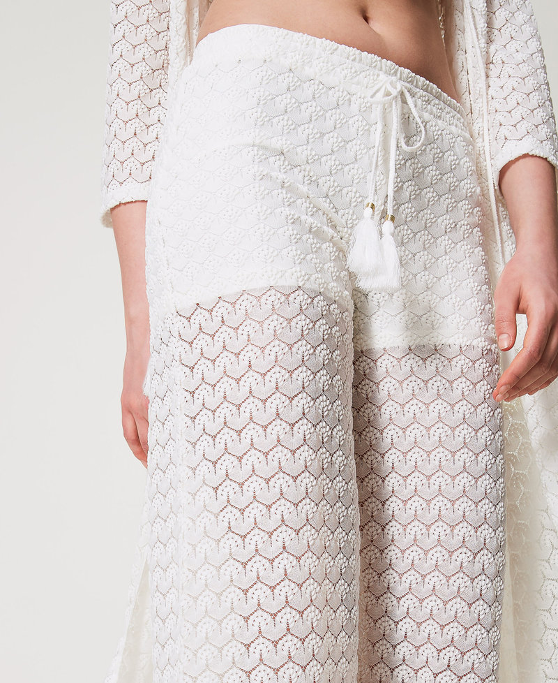 Crochet palazzo trousers with drawstring Sugar White Woman 251LM2HAA_00632_04
