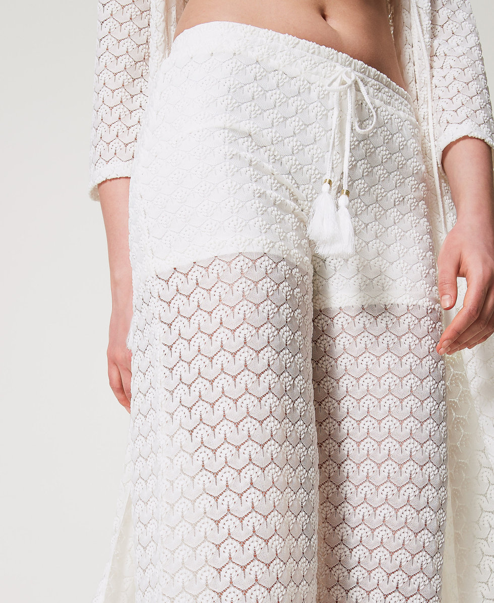 Pantalon palazzo en crochet avec cordon de serrage Blanc Sugar Femme 251LM2HAA_00632_04