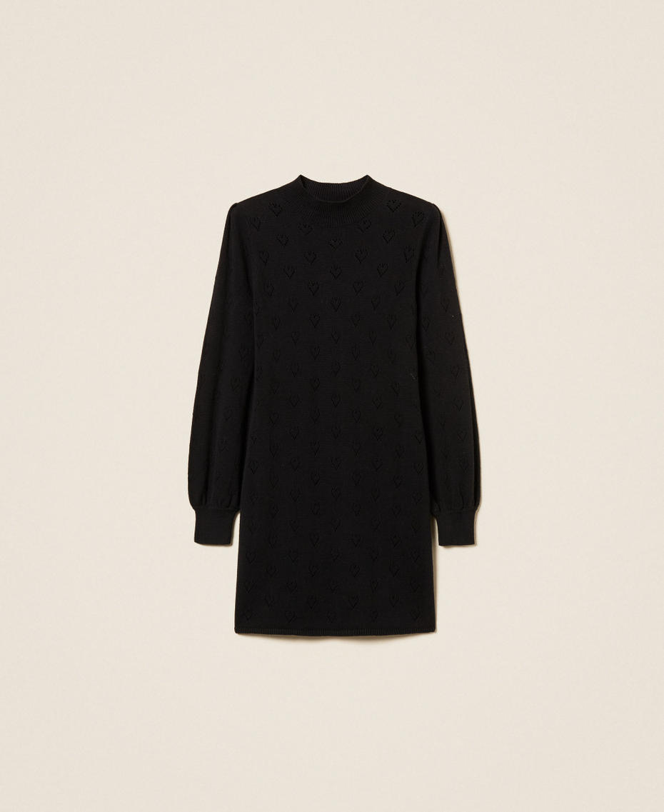 Robe courte en maille avec motif de c&oelig;urs Noir Femme 262TP3021_00006_S0