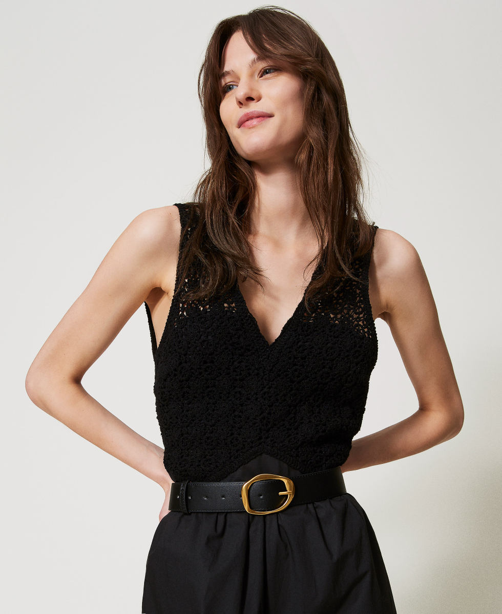 Ceinture avec boucle profil&eacute;e Noir Femme 251TA4120_00006_T0