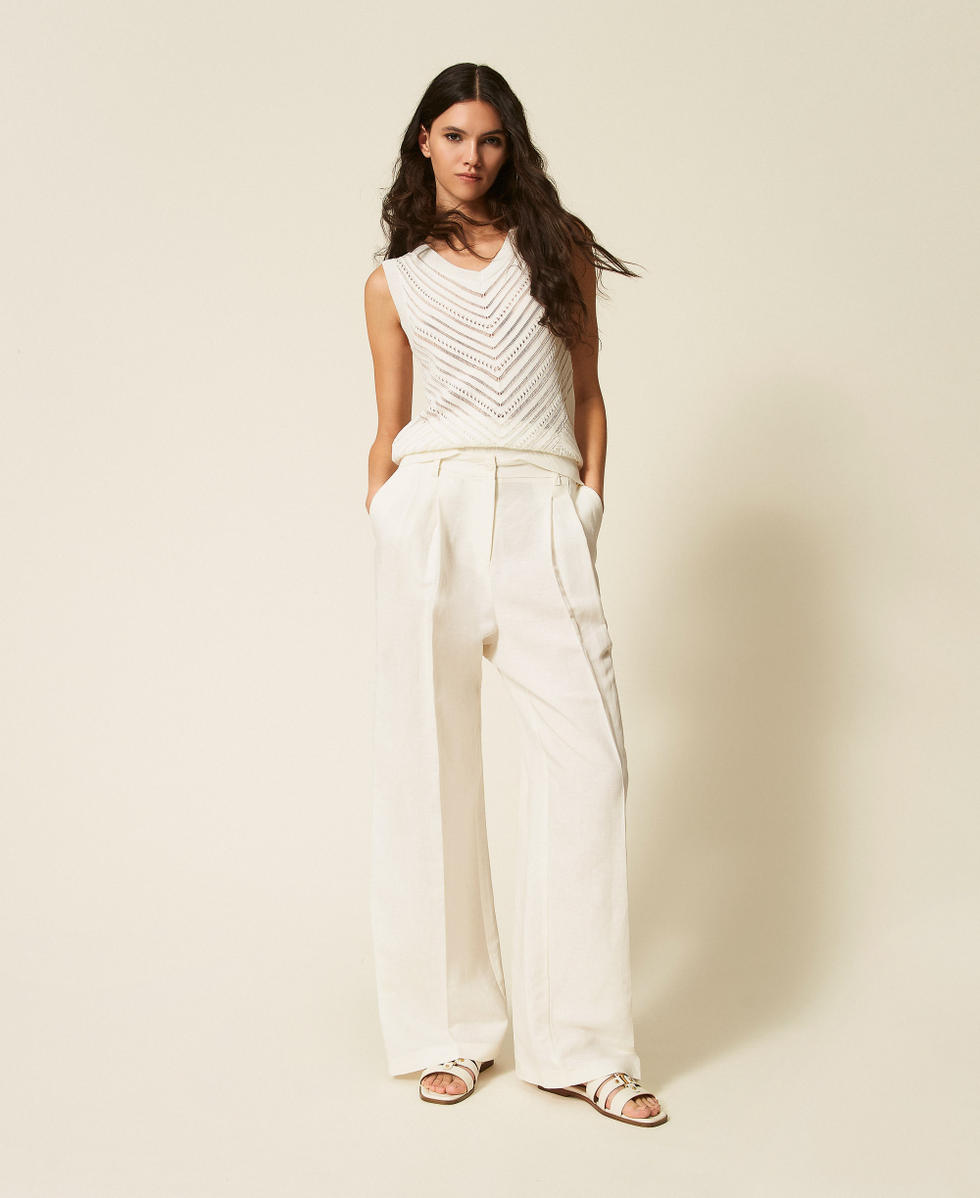 Pantalones palazzo de mezcla de lino Milk Mujer 261AP2324_12577_01