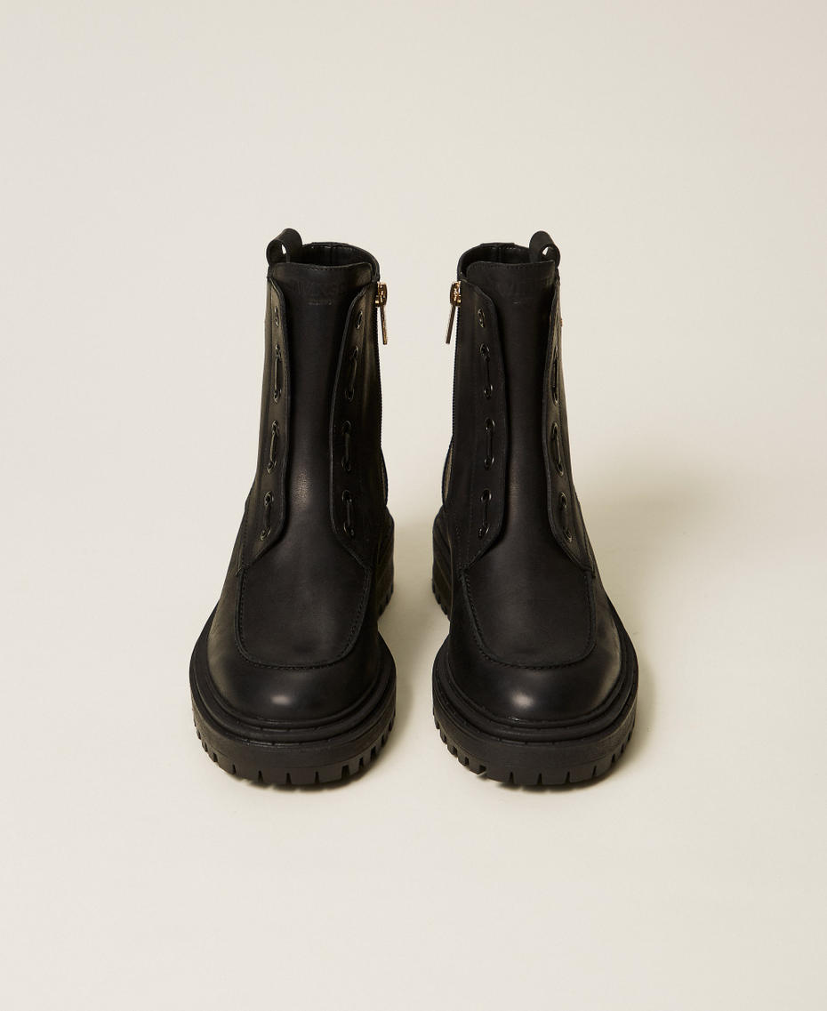Leather chunky boots with logo Black Woman 252TCP184_00006_04