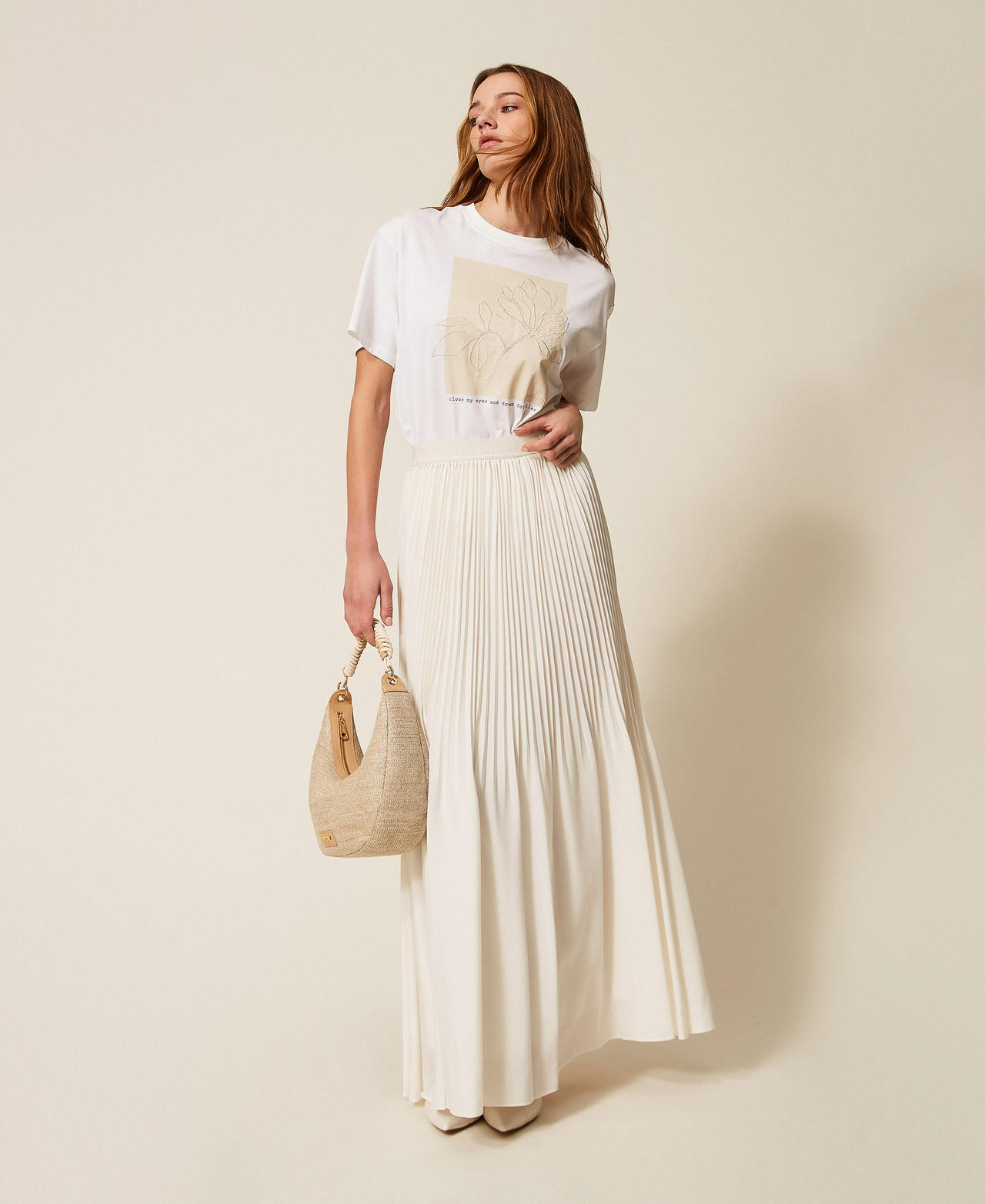 Pleated cr&ecirc;pe de Chine long skirt Lily Woman 261TE2113_00381_02