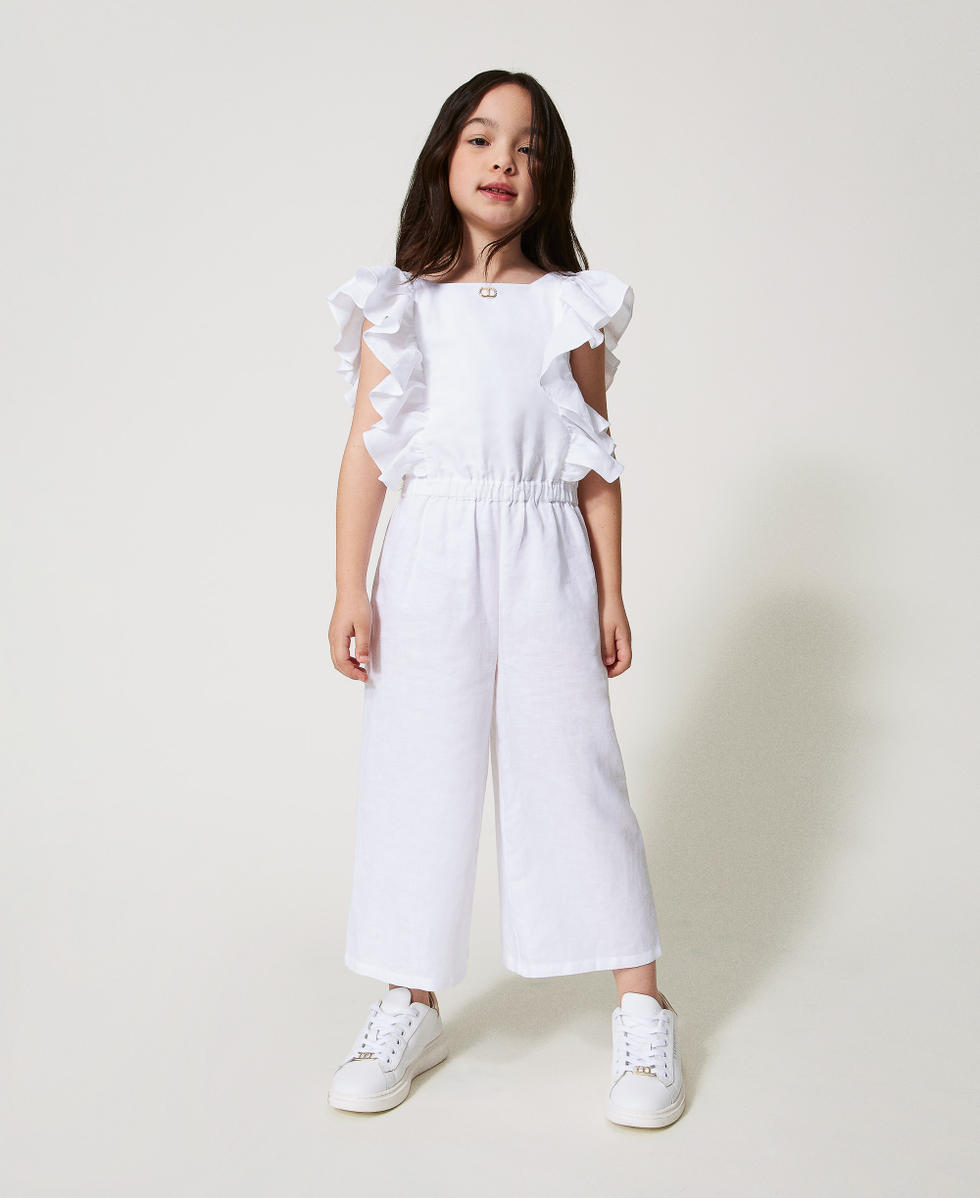Linen blend dungaree jumpsuit "Ice" White Girl 251GJ2405_00808_01