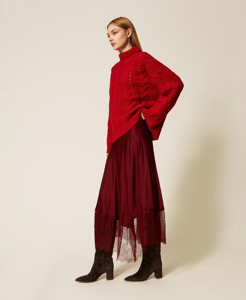 Gonna longuette in satin con pizzo Red Wine Donna 252LL2TCC_12818_02