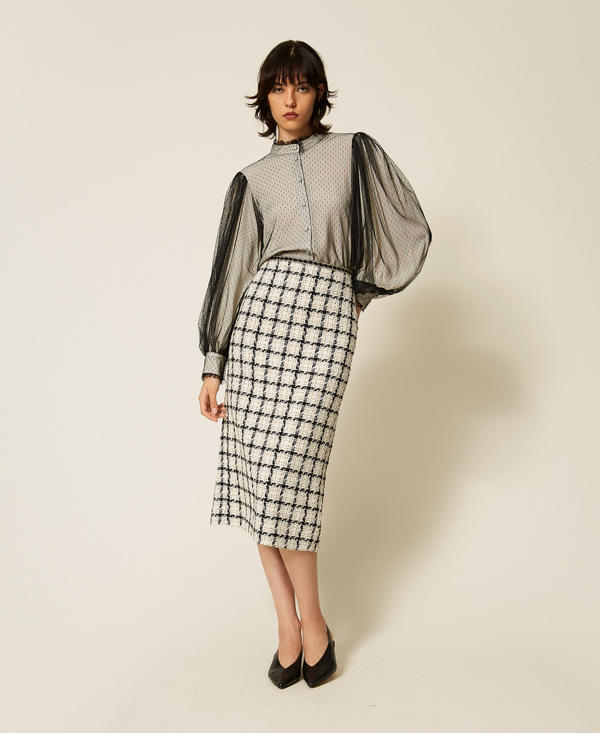 Midi boucl&eacute; skirt with check pattern