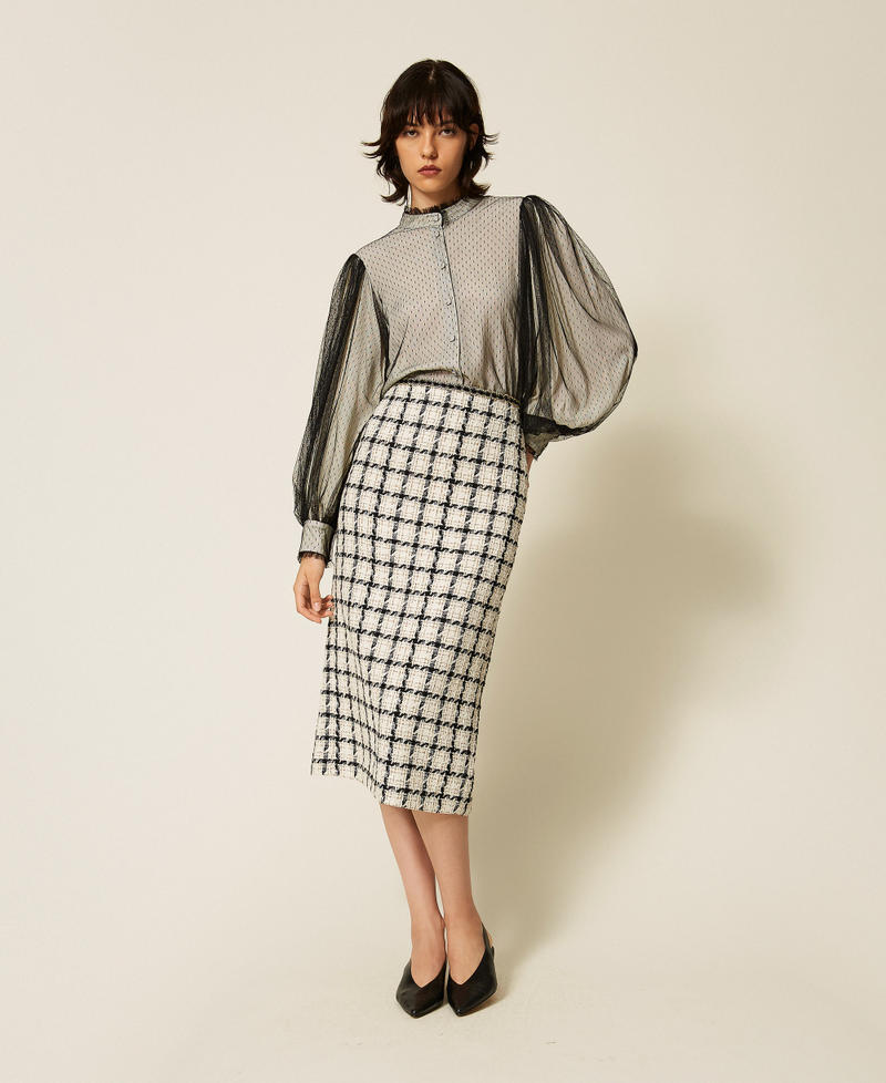 Midi boucl&eacute; skirt with check pattern Grey/Black/Gold Check Boucl&egrave; Woman 262TP2754_13859_01