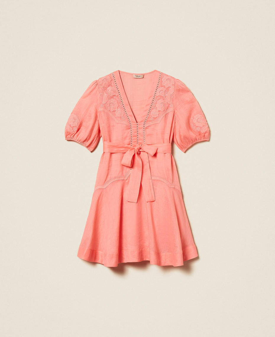 Abito corto in rami&egrave; con ricamo Salmon Rose Donna 261TT2290_13448_S0