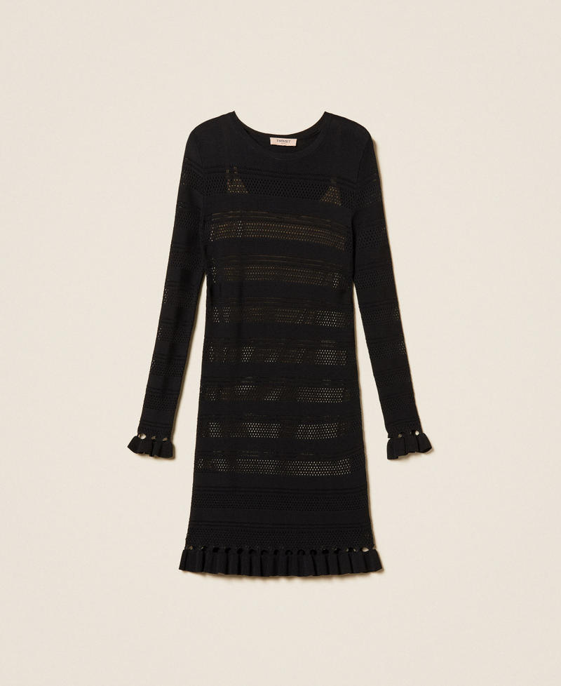 Kurzes Strickkleid mit Volant Schwarz Frau 261TP3081_00006_S0