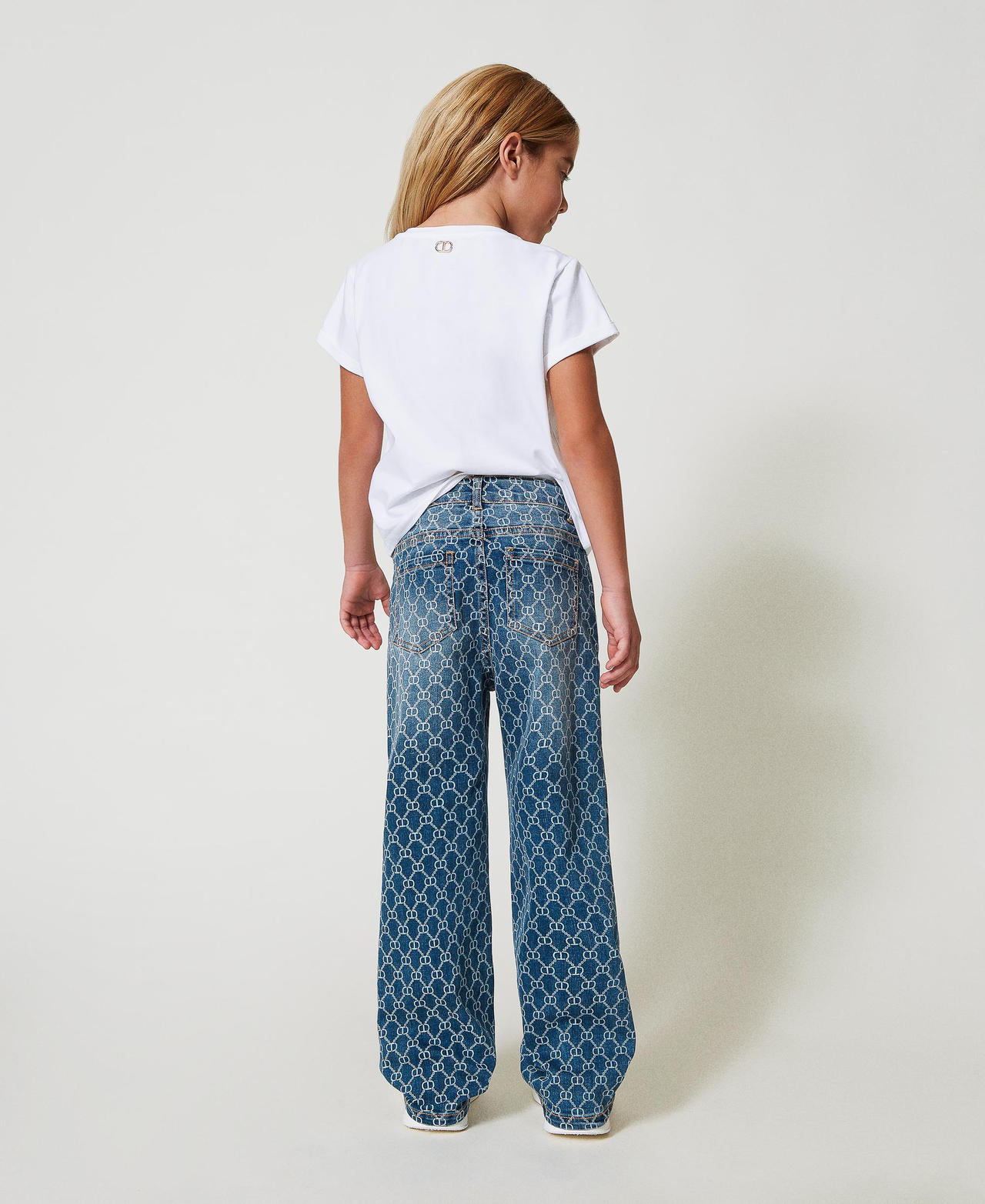 Jeans with Oval T logo all over Mid Denim Logo Girl 251GJ2591_12281_03
