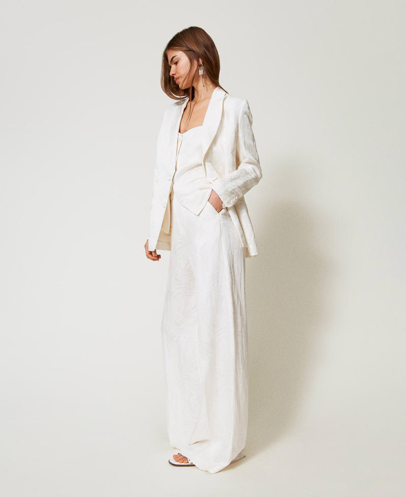 Palazzo trousers in jacquard satin White Snow Woman 251TT2172_00282_02