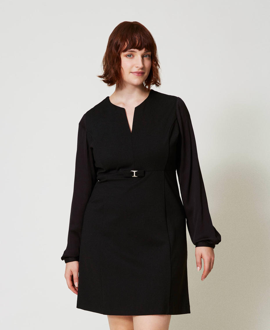 Short dress with bow and Oval T Black Woman 242TT204C_00006_01